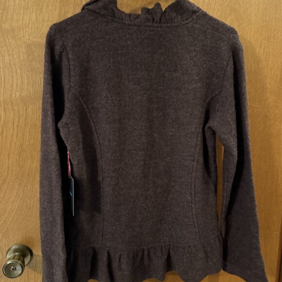 Cynthia Rowley 100% Wool Sweater Jacket Ruffle Felted Floral Accent Brown Medium - Picture 4 of 11